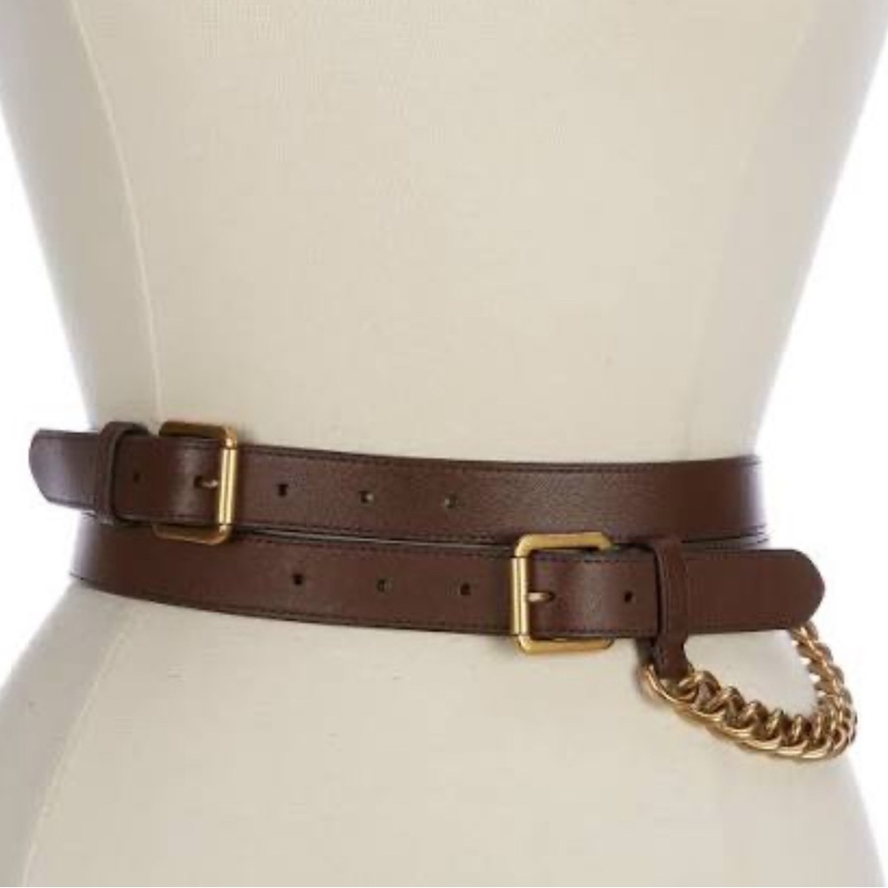 NWT Lauren Ralph Lauren Fall Dark Mahogany double wrap belt with chain size 3X